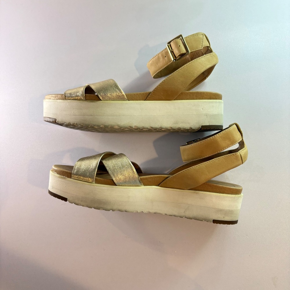 UGG Gold Metallic Leather Crossover Sandals - Picture 3 of 8